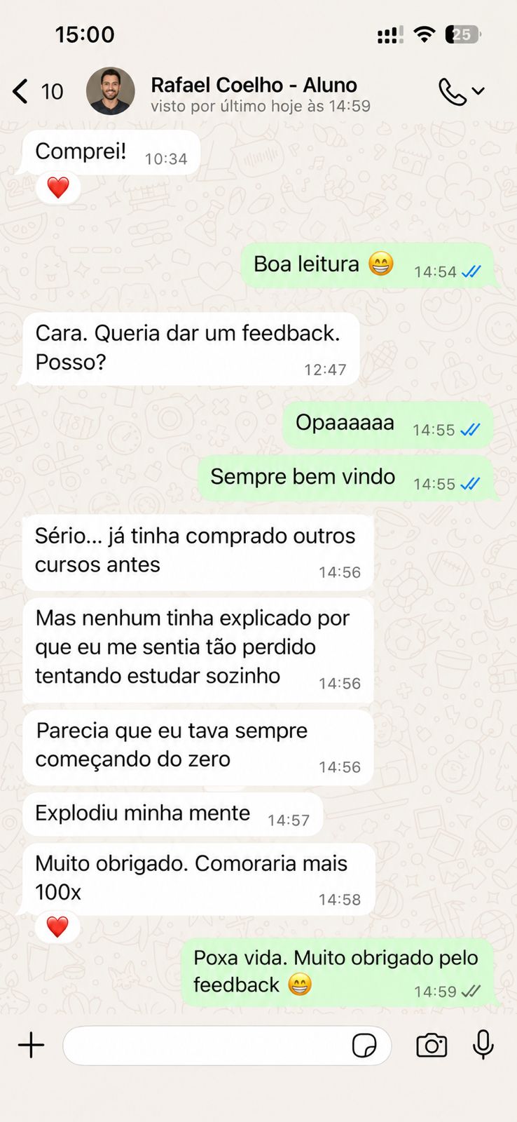 Print de mensagem do aluno Rafael Coelho